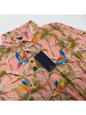 NWT Men's Con.Struct Performance Polo Size Medium All Over Parrot‎ Print Polo